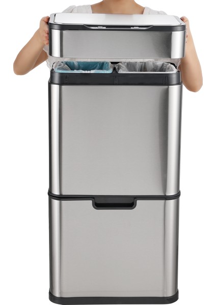 Çöp Kovası 50L Çift Katlı Sensörlü Ozon Özellikli (15+15+20 L)