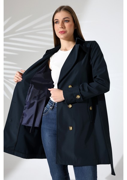 Kadın Degaje Kuşaklı Yarım Boy Astarlı Uzun Kollu Döğmeli Trençkot fırsatları