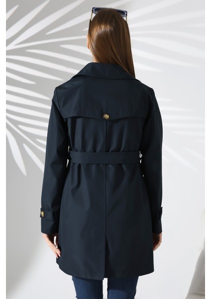 Kadın Degaje Kuşaklı Yarım Boy Astarlı Uzun Kollu Döğmeli Trençkot indirimleri