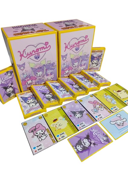 Yeni Seri Kuromi Karakter Oyun Kartları (12 Mini Kutu 72 Adet Kart 24 Adet Sticker) Oyun Kağıtları