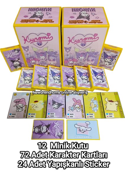 Yeni Seri Kuromi Karakter Oyun Kartları (12 Mini Kutu 72 Adet Kart 24 Adet Sticker) Oyun Kağıtları