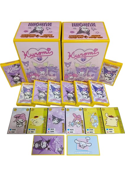 Yeni Seri Kuromi Karakter Oyun Kartları (12 Mini Kutu 72 Adet Kart 24 Adet Sticker) Oyun Kağıtları