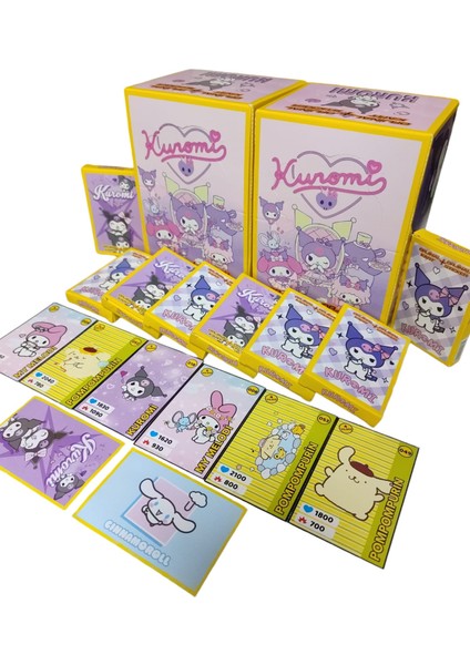 Yeni Seri Kuromi Karakter Oyun Kartları (12 Mini Kutu 72 Adet Kart 24 Adet Sticker) Oyun Kağıtları