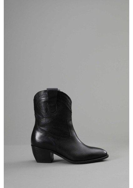 Hakiki Deri Kısa Topuklu Kovboy Botu