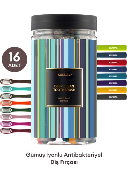 Antibakteriyel Diş Fırçası - Sert (Hard) KUNDAL Deep Clean Toothbrush Hard Type 16 (Set)