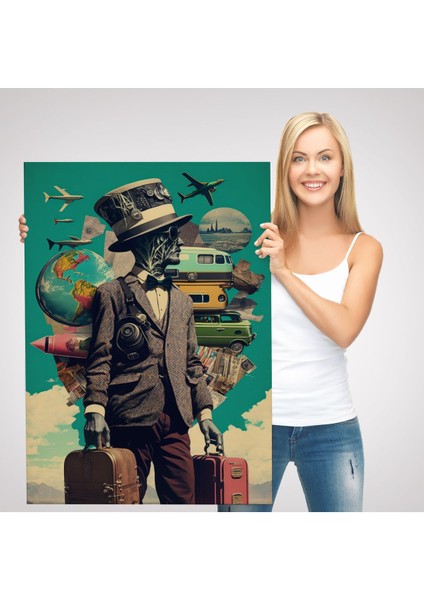 Takım Elbiseli Seyahat Eden Adam Vintage Kanvas TABLO-6323 modelleri