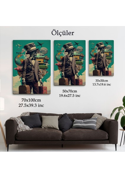 Takım Elbiseli Seyahat Eden Adam Vintage Kanvas TABLO-6323 fırsatları