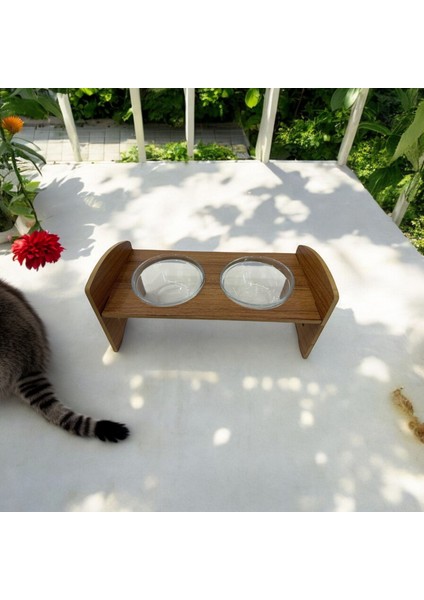 Ahşap Kedi/köpek Mama ve Su Kabı (Cam Kaseli) modelleri