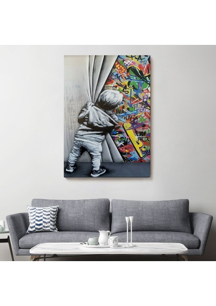 Bansky Tarzı Sokak Sanatı Dekoratif Duvar Tablosu -6168