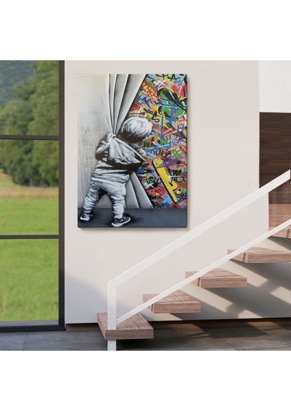 Bansky Tarzı Sokak Sanatı Dekoratif Duvar Tablosu -6168