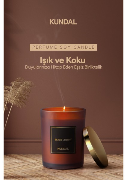 Parfümlü Doğal Soya Mumu Kundal Perfume Natural Soy Wax Candle 500G (Black Cherry)