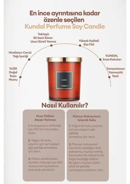 Parfümlü Doğal Soya Mumu Kundal Perfume Natural Soy Wax Candle 500G (Blanc)