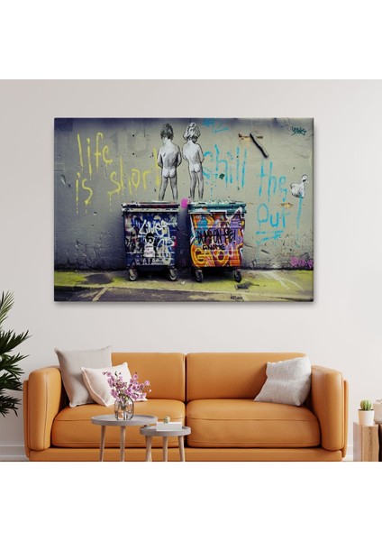 Bansky Çöp Kutusuna Işeyen Çocuklar Kanvas Tablosu / Hayat KISA-5154