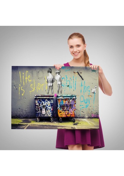 Bansky Çöp Kutusuna Işeyen Çocuklar Kanvas Tablosu / Hayat KISA-5154