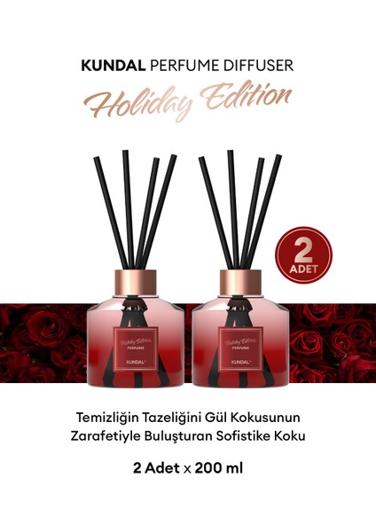 Holiday Serisi Parfüm Difüzörü KUNDAL Perfume Diffuser Holiday Edition 200ml 2Adet (Rose Wood)