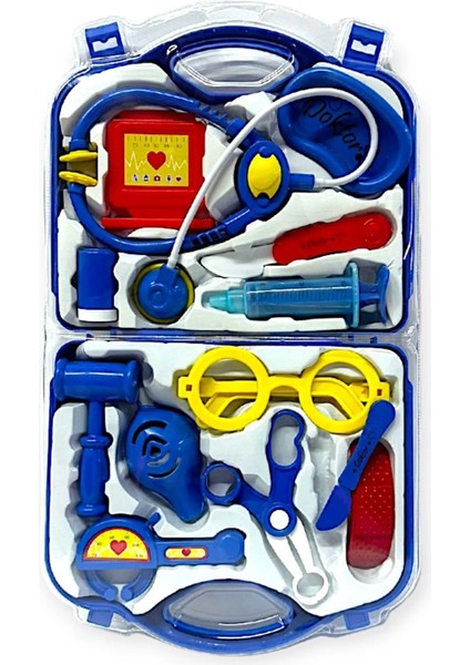 Çantalı Plastik Oyuncak Doktor Seti Kaliteli Yerli Üretim Mavi Renk