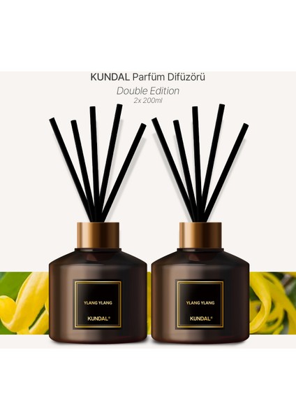 Parfüm Difüzörü Temel Seri KUNDAL Perfume Diffuser 200ml 2 Adet (Ylang Ylang)