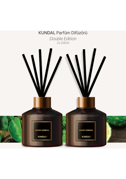 Parfüm Difüzörü Temel Seri KUNDAL Perfume Diffuser 200ml 2 Adet (Lemon Verbena)