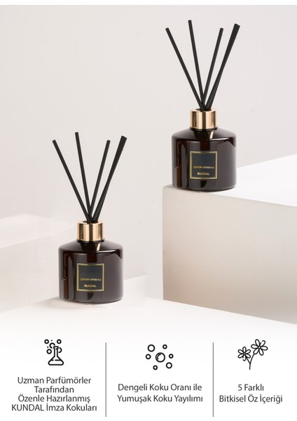 Parfüm Difüzörü Temel Seri KUNDAL Perfume Diffuser 200ml 2 Adet (Lemon Verbena)