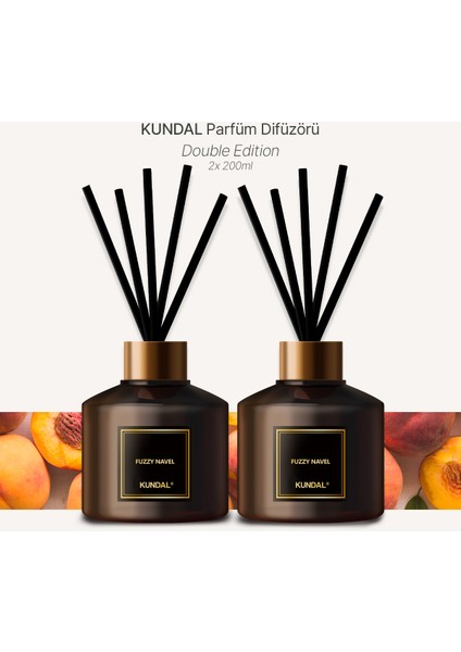 Parfüm Difüzörü Temel Seri KUNDAL Perfume Diffuser 200ml 2 Adet (Fuzzy Navel)