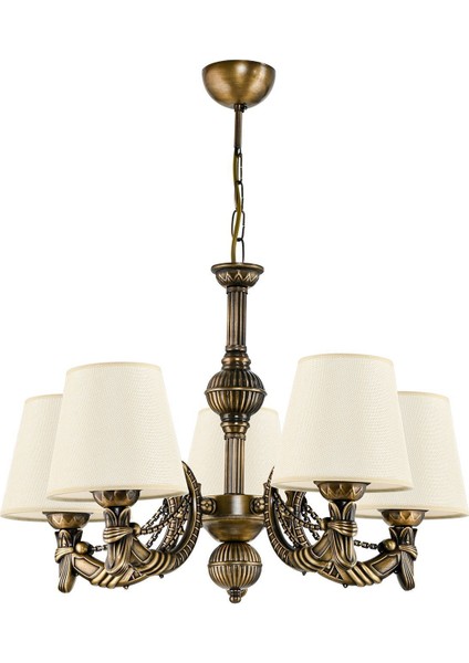 Beş Kollu Metal Eskitme Cadena Döküm Zamak Avize Krem Şapkalı fırsatları