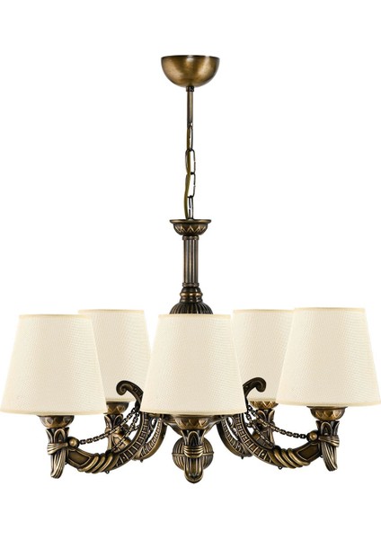 Beş Kollu Metal Eskitme Cadena Döküm Zamak Avize Krem Şapkalı indirimleri