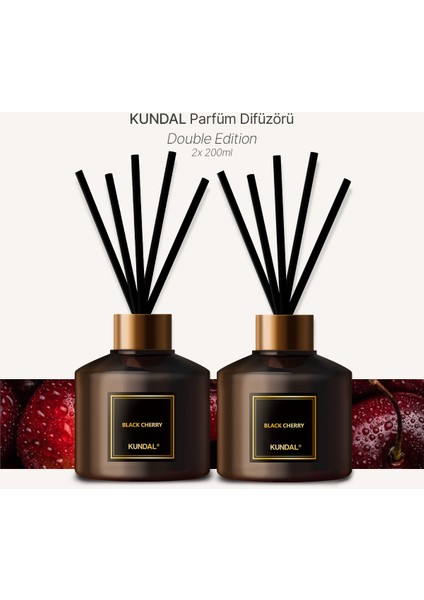 Parfüm Difüzörü Temel Seri KUNDAL Perfume Diffuser 200ml 2 Adet ( Black Cherry)