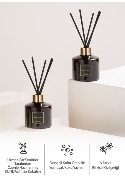 Parfüm Difüzörü Temel Seri KUNDAL Perfume Diffuser 200ml 2 Adet ( Black Cherry)