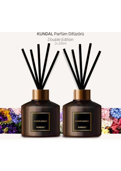 Parfüm Difüzörü Temel Seri KUNDAL Perfume Diffuser 200ml 2 Adet (Flower Garden)