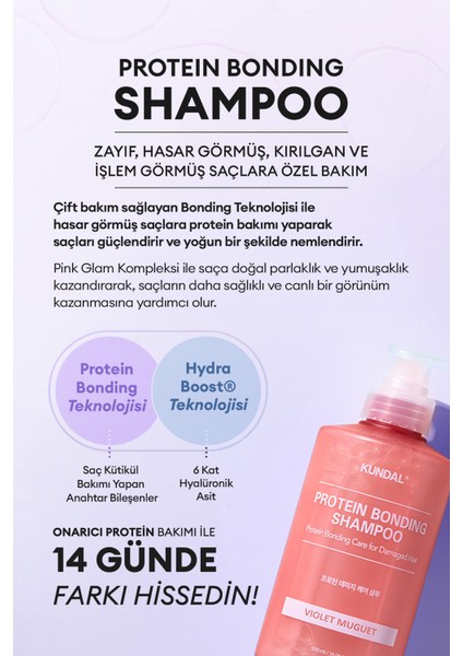 Yoğun Onarıcı ve Isı Koruyucu Bakım Şampuanı KUNDAL Protein Bonding Shampoo 500ml Violet Muguet