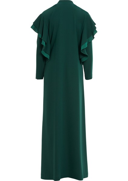 Boyundan Bağlamalı Omuzdan Volanlı Siyah Elbise modelleri