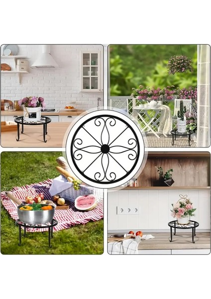 3'lü Set Mini Aşk Model- Siyah Demir Saksılık Vintage Tarzı, Iç ve Dış Mekan Çiçek Bitki Bahçr (3 Adet Fiyatıdır) Çap=23cm-21cm-19cm