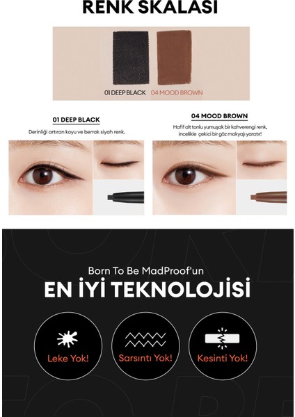 Suya Dayanıklı, İnce Uçlu Jel Göz Kalemi A'PIEU Born To Be Madproof Thin Pencil Liner (No.01) fırsatları
