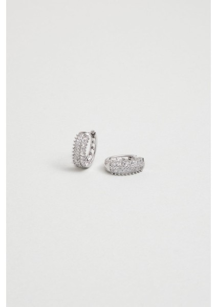 Baget Zarafeti 18 Ayar Beyaz Altın Kaplama Gümüş Halka Küpe