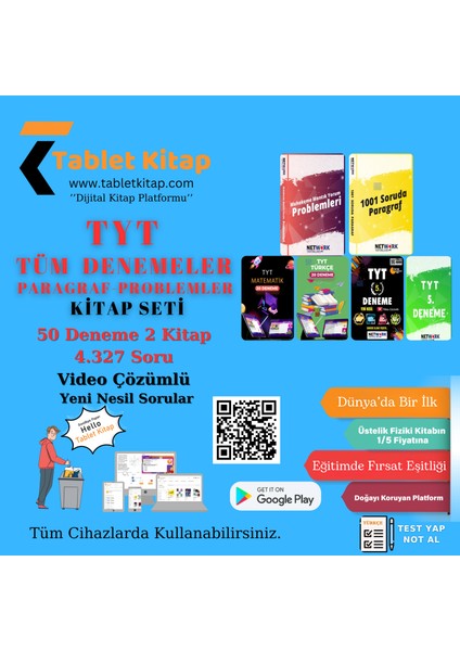 Tablet Kitap Tyt Tüm Denemeler Paragraf-Problemler Video Çözümlü Online Deneme Seti 4.327 Soru