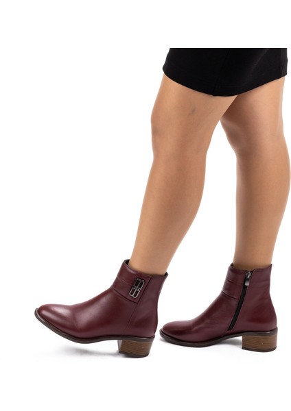 Kadın Deri Tokalı Alçak Topuklu Günlük Bot
