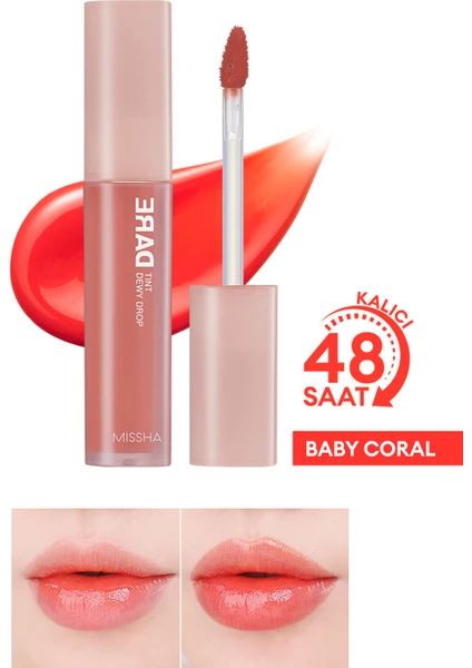 Uzun Süre Kalıcı, Nemli Bitiş Sunan Parlak Tint Dare Tint Dewy Drop (Baby Coral)