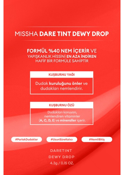 Uzun Süre Kalıcı, Nemli Bitiş Sunan Parlak Tint Dare Tint Dewy Drop (Baby Coral)