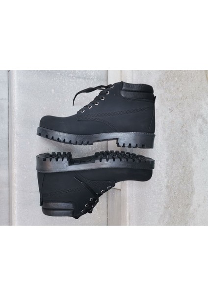 Kauçuk Taban Kürklü Bilek Boy Nubuk Deri Bağcıklı Bot