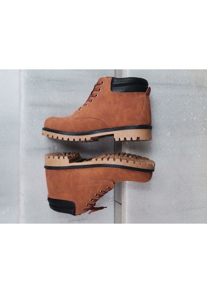 Kauçuk Taban Kürklü Bilek Boy Nubuk Deri Bağcıklı Bot