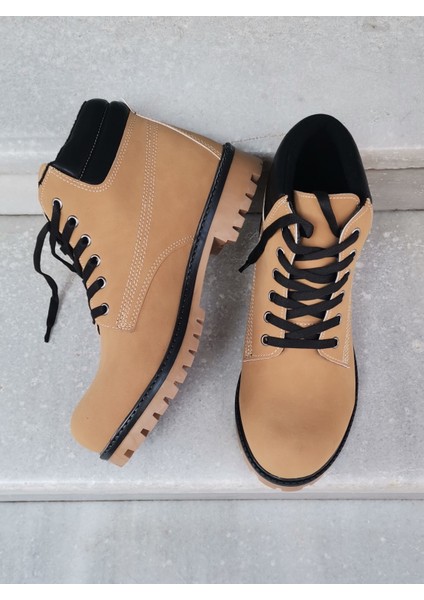 Kauçuk Taban Kürklü Bilek Boy Nubuk Deri Bağcıklı Bot