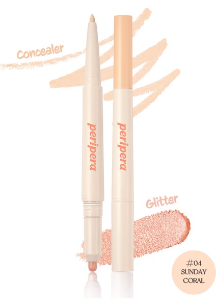 Çift Taraflı Kapatıcı ve Işıltılı Kalem Far PERIPERA Sugar Twinkle Duo Eye Stick (04 Sunday Coral)