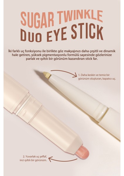 Çift Taraflı Kapatıcı ve Işıltılı Kalem Far PERIPERA Sugar Twinkle Duo Eye Stick (04 Sunday Coral)