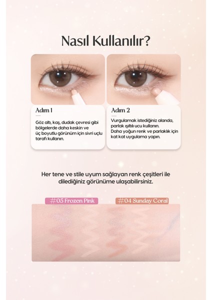 Çift Taraflı Kapatıcı ve Işıltılı Kalem Far PERIPERA Sugar Twinkle Duo Eye Stick (04 Sunday Coral)