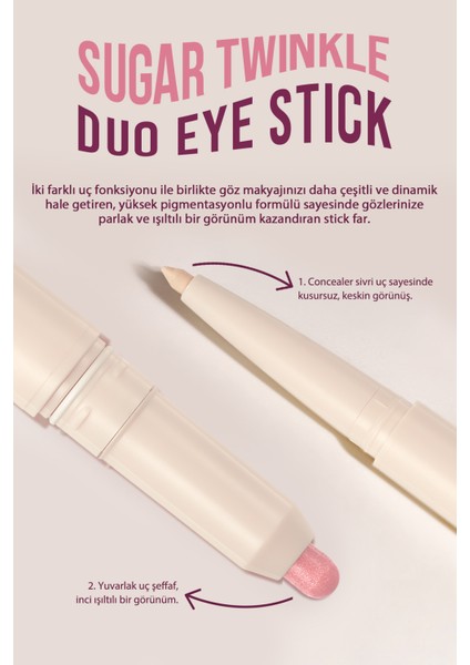 Çift Taraflı Kapatıcı ve Işıltılı Kalem Far PERIPERA Sugar Twinkle Duo Eye Stick (05 Frozen Pink)