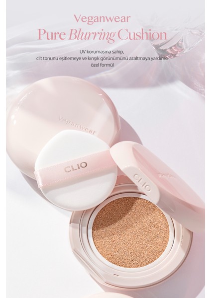 Blur Efekti Veren Vegan Cushion CLIO Veganwear Pure Blurring Cushion+Refill SPF50+ PA+++ (4 Ginger)