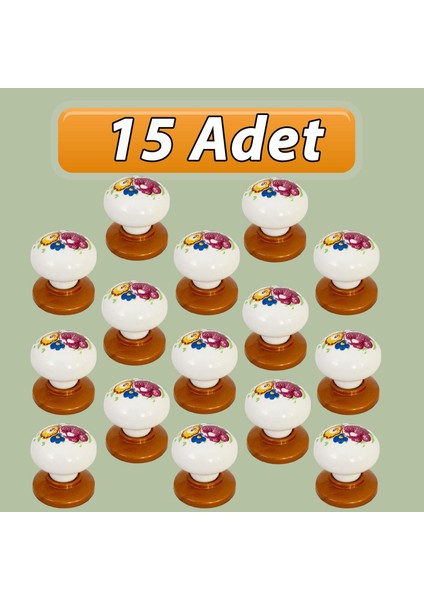 15 Adet Menekşe Kulp Beyaz Polimer Düğme Kulp Bakır Tablalı Mobilya Mutfak Dolabı Çekmece Kulbu