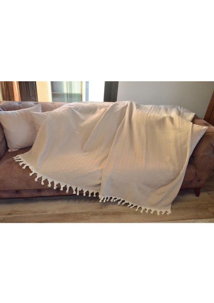 Bej Koltuk Örtüsü Balıksırtı Desenli Sütlükahve 180 x 210 cm Çift Yönlü fırsatları