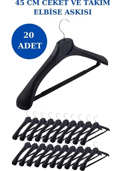 20 Adet Plastik Yüksek Kalite Ceket Askısı, Elbise Askısı, Takım Elbise Askısı