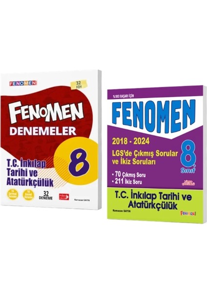 Fenomen Yayınlar 8. Sınıf T.C.. İnkılap Tarihi ve Atatürkçülük Denemeleri + Çıkmış Sorular ve Ikiz Soruları (2018-2024)